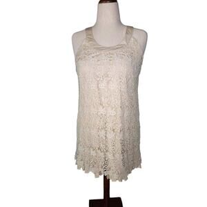 RYU Anthropologie cream ivory all‎ over floral lace tank blouse boho size large